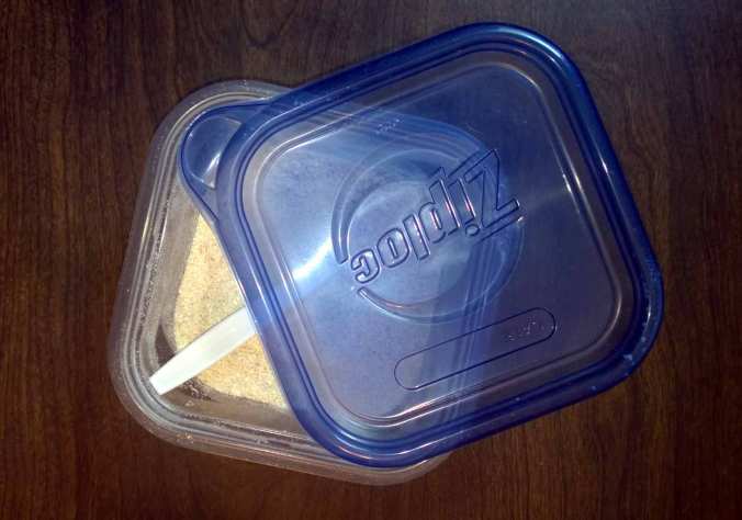 My container of "roach chow" (blended oats and fish flakes).