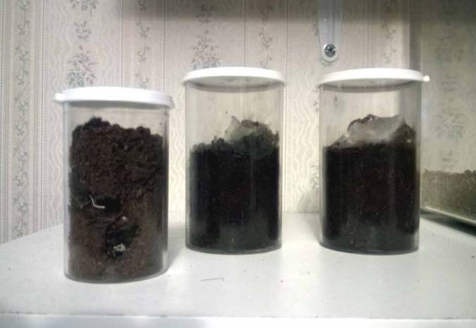 Plastic dram vials used to house small slings.